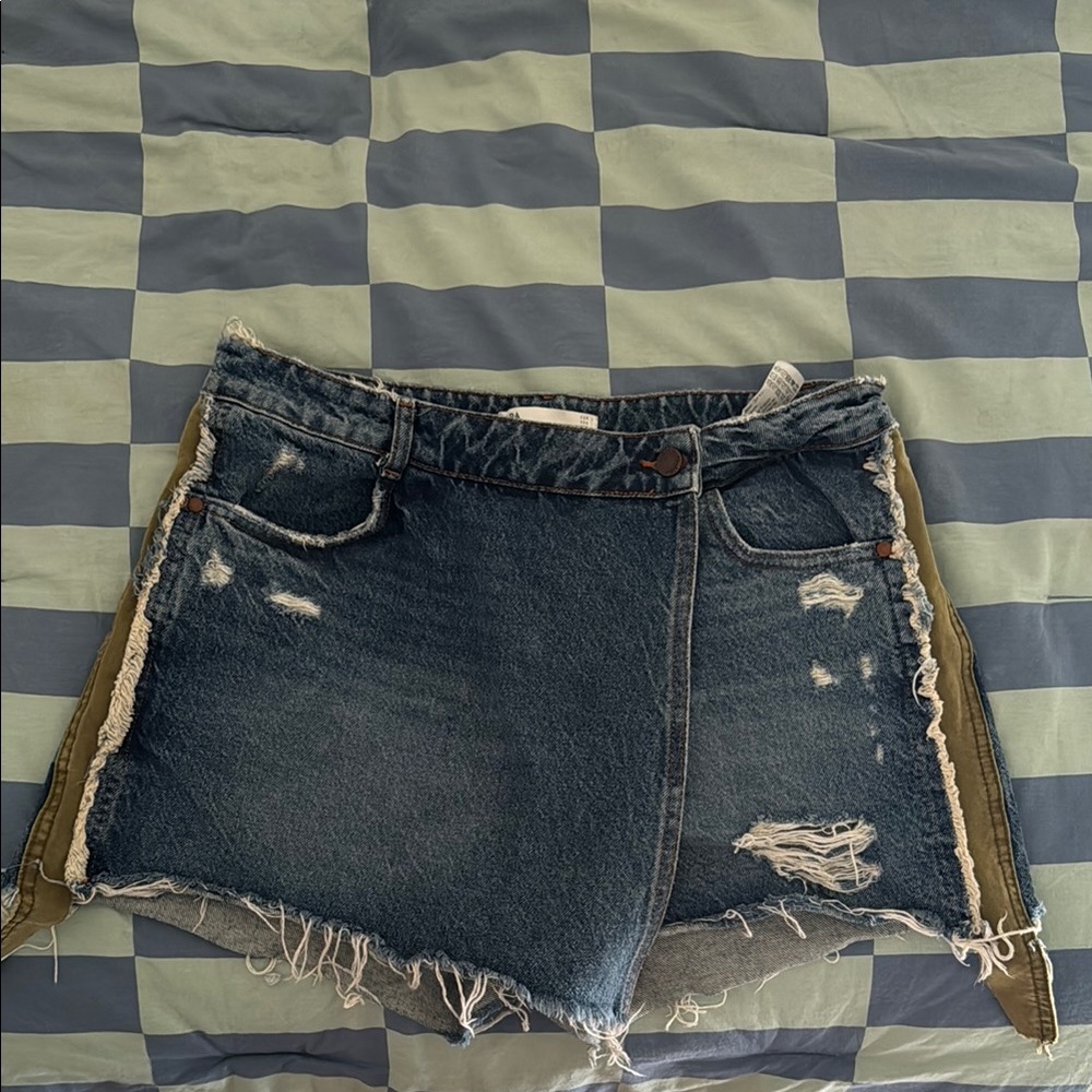 Distressed Denim Mini Skirt
